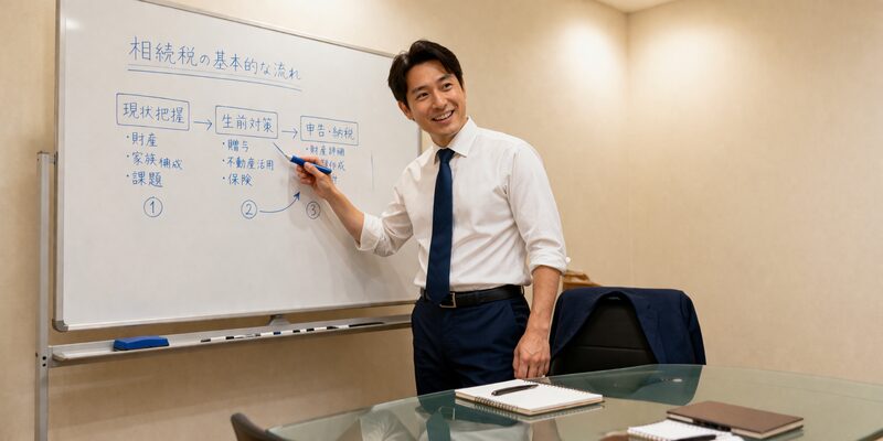 ホワイトボードに図を描いて説明