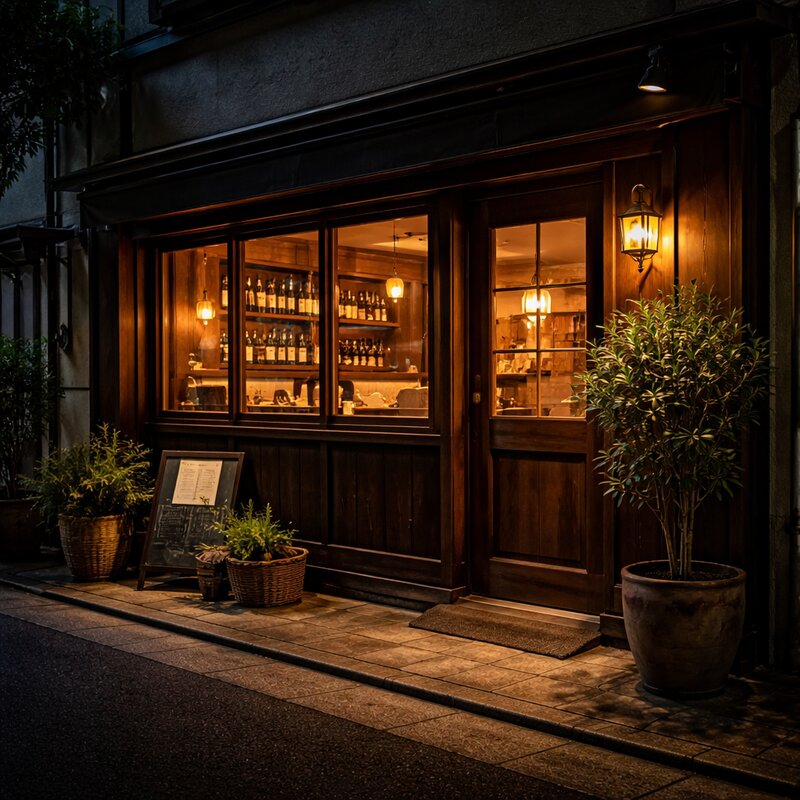 店舗外観 — 夜景