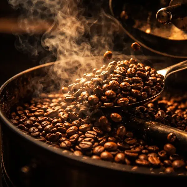 焙煎中のコーヒー豆